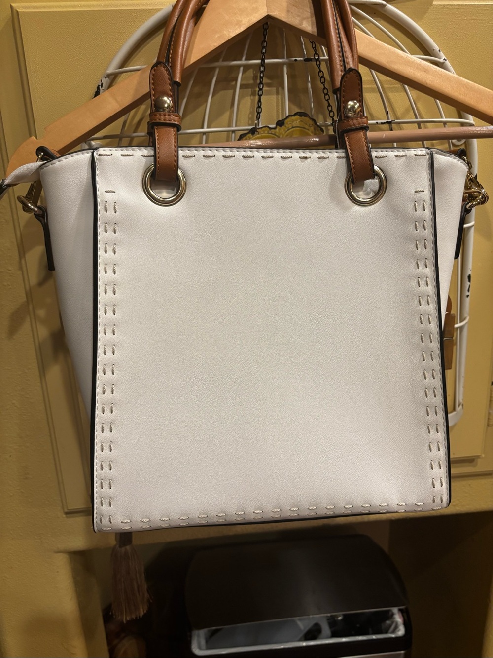 Simply Noelle White Tote with Tan Handles and Tassel
